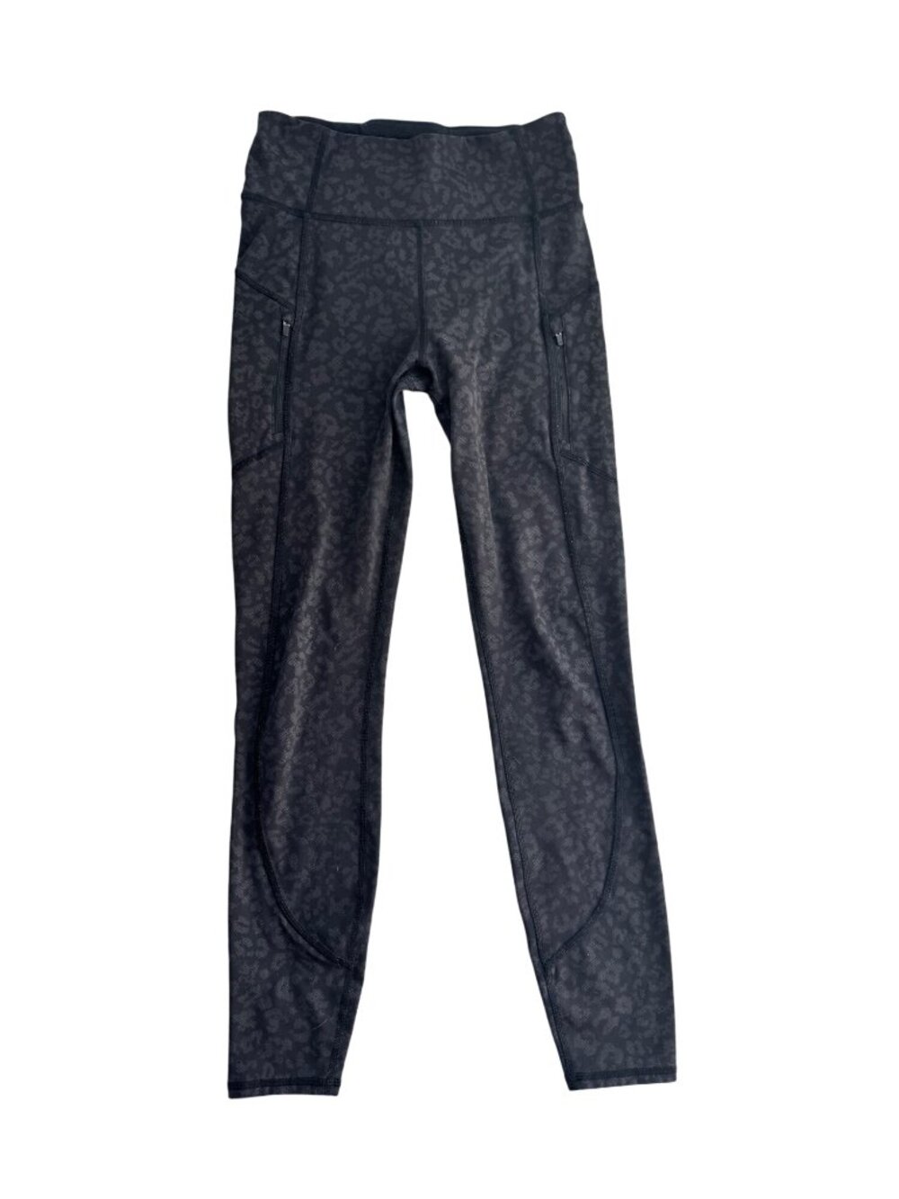 Athleta Rainier Reflective Leggings XS Black Leopard High-Rise Zip Pockets